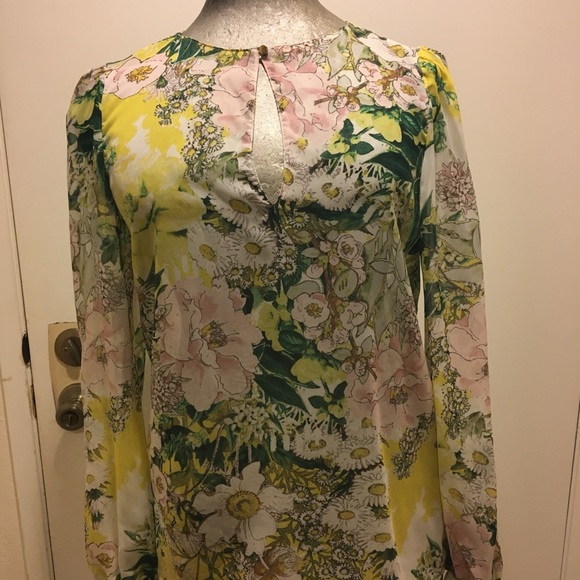 Zara Tops Zara Floral Long Sleeve Sheer Rope Single Button Poshmark